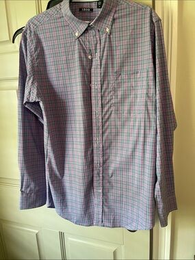Izod Men’s Purple and Teal Plaid Button-Down Shirt